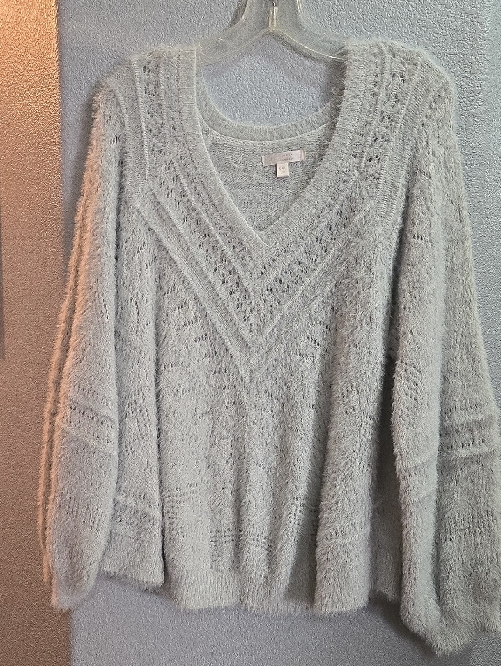 LC Lauren Conrad Light Gray Fuzzy V-Neck Sweater